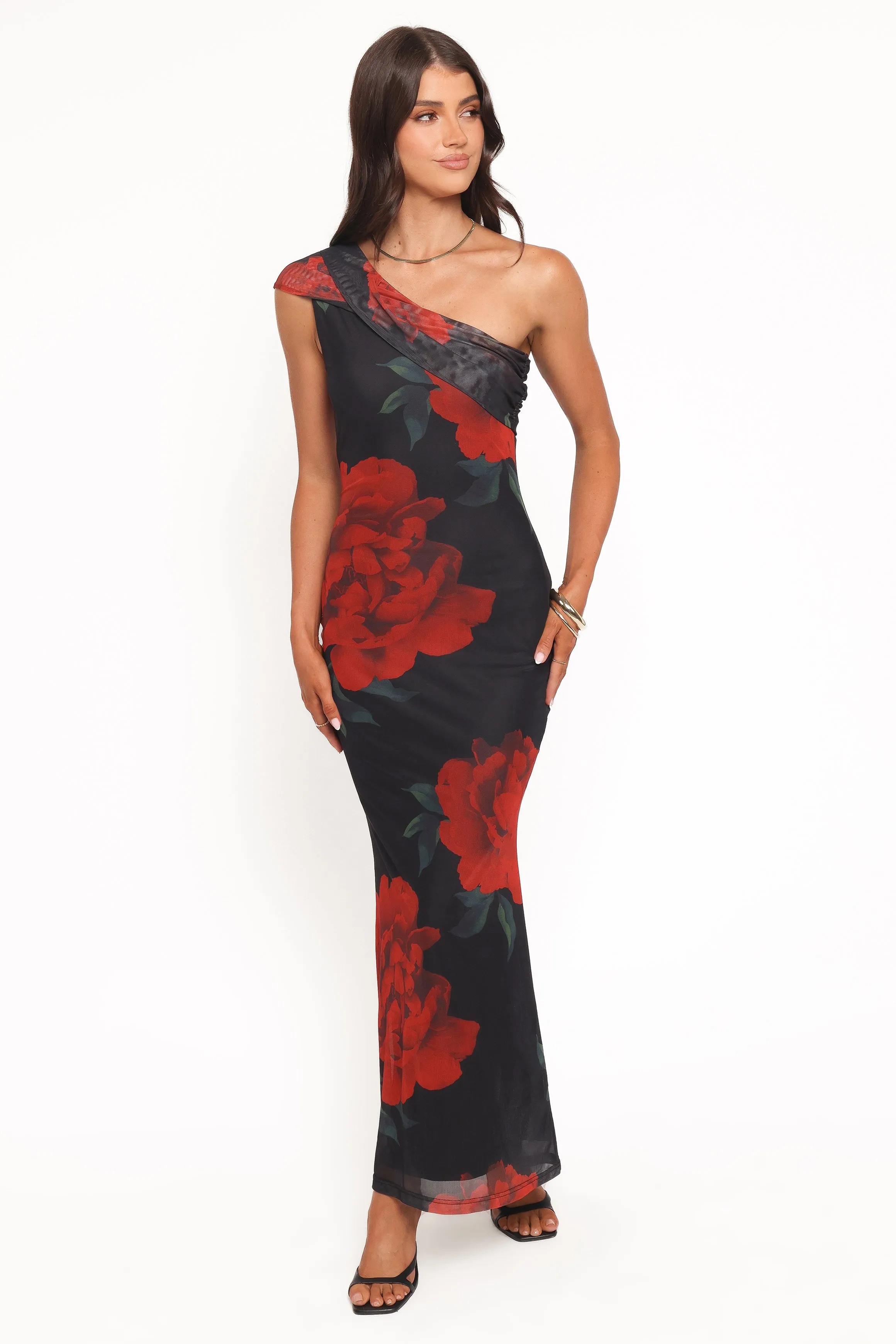 Gerri Off Shoulder Maxi Dress - Black Floral sold by Petal & Pup