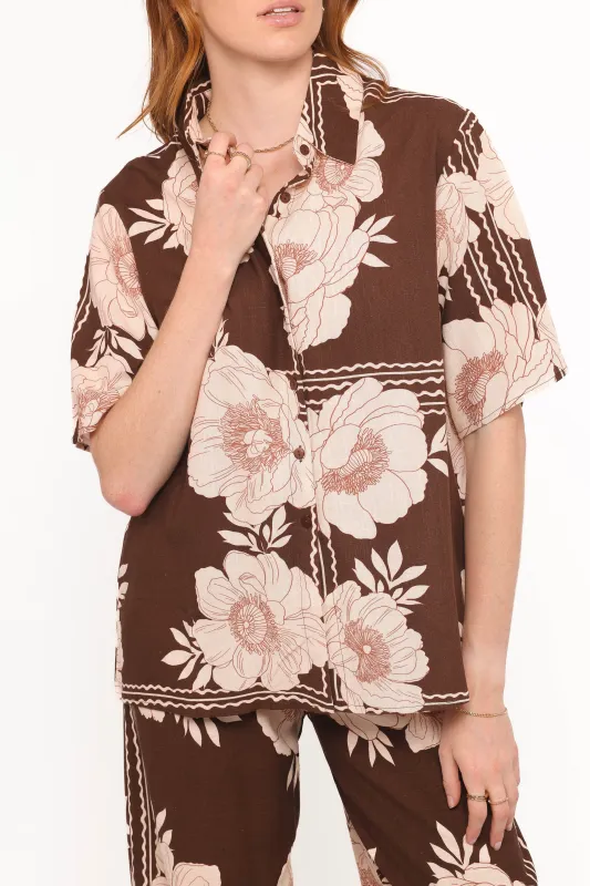 Bernadine Short Sleeve Shirt - Brown Floral sold by Petal & Pup