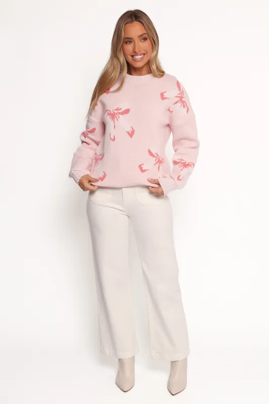 Carrington Bow Print Knit Sweater - Pink sold by Petal & Pup
