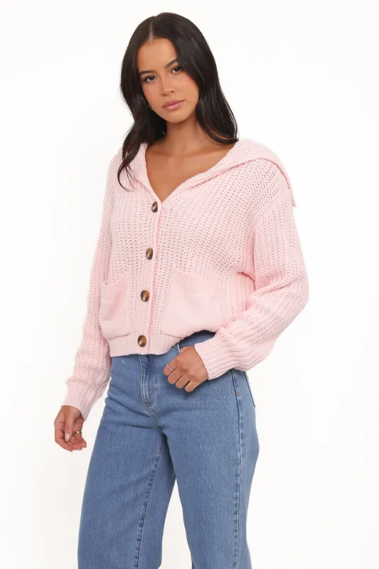 Amelia Oversize Collar Button Cardigan - Pink sold by Petal & Pup
