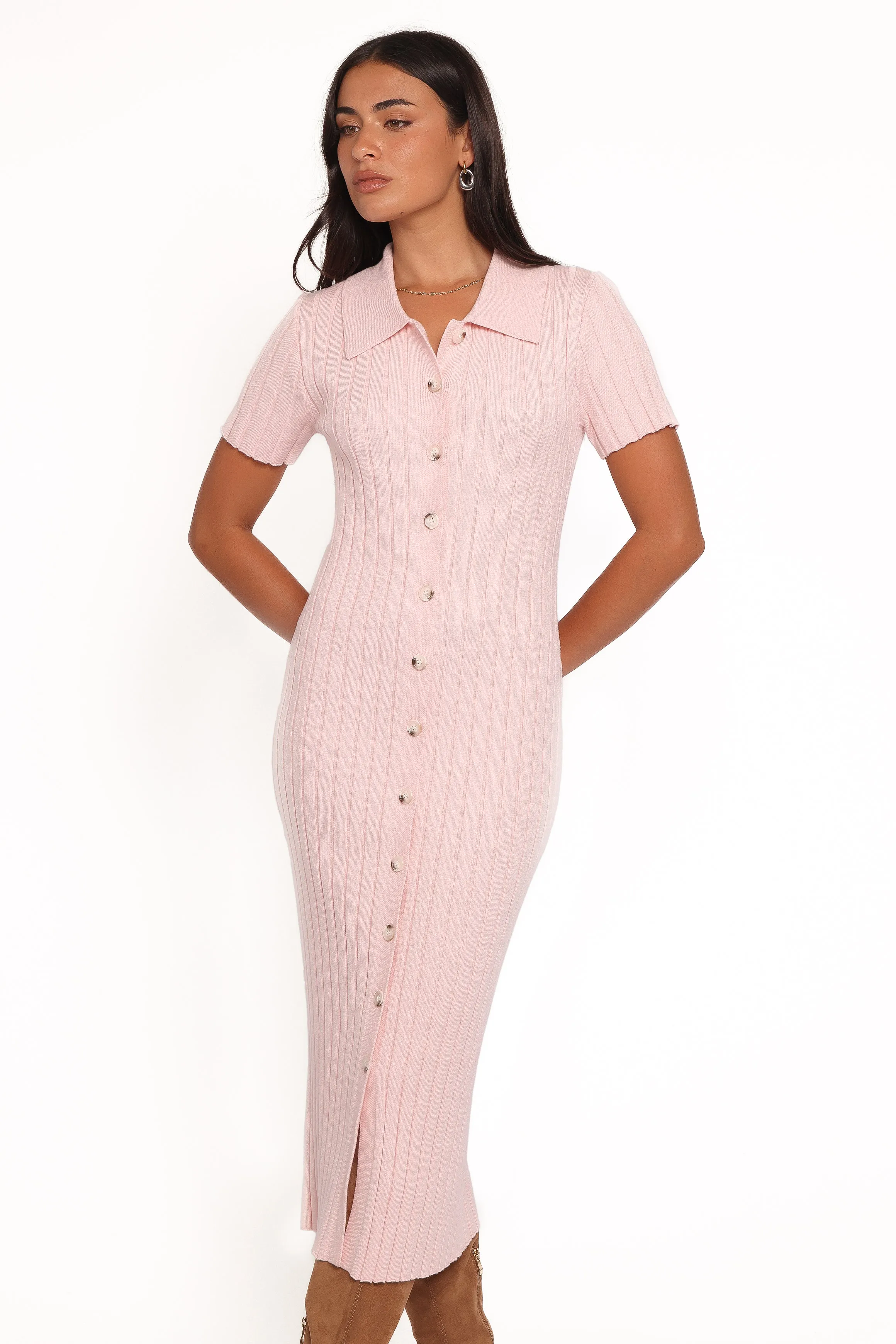 Aisha Short Sleeve Knit Midi Dress - Pink sold by Petal & Pup