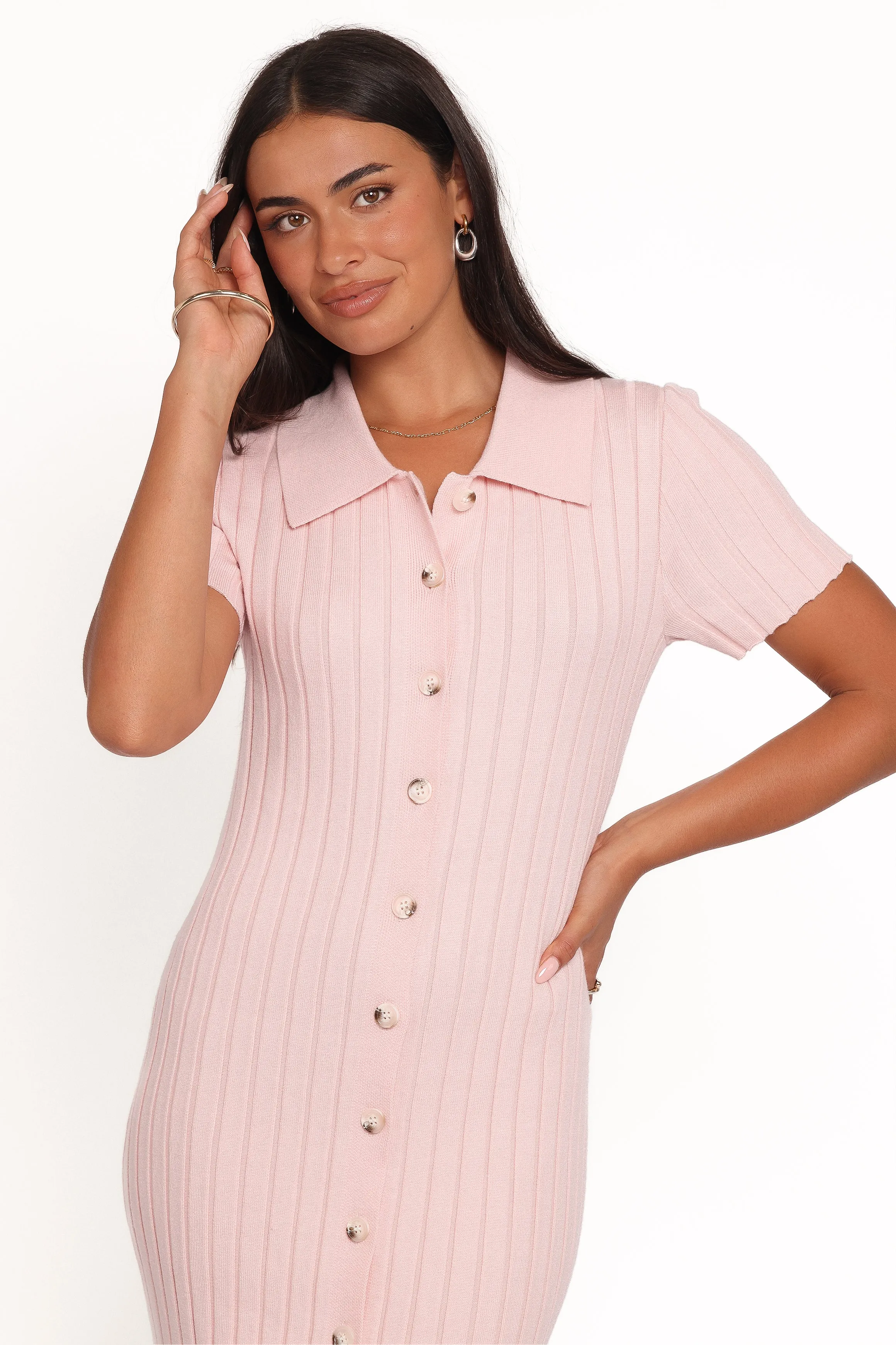 Aisha Short Sleeve Knit Midi Dress - Pink sold by Petal & Pup product image thumbnail 2