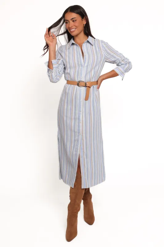 Caprice Long Sleeve Button Down Maxi Dress - Blue Stripe sold by Petal & Pup
