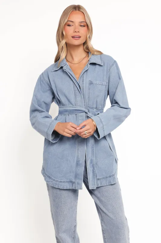 Donovan Denim Tie Jacket - Light Denim sold by Petal & Pup