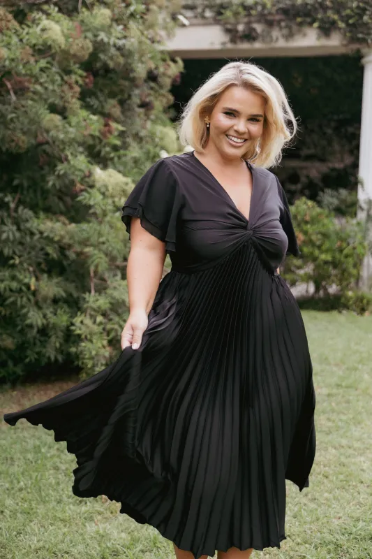 Nova Flutter Sleeve Midi Dress - Black made by Petal & Pup