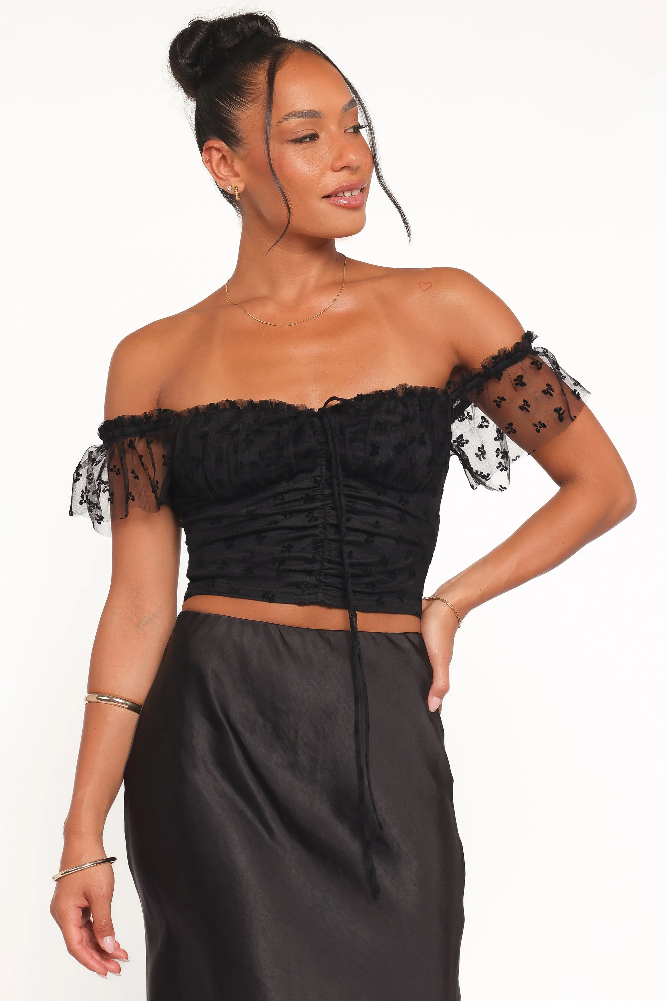 Aster Off Shoulder Mesh Top - Black sold by Petal & Pup product image thumbnail 2