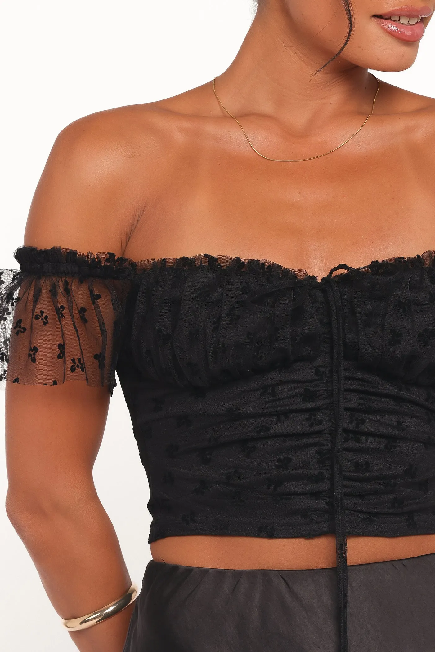 Aster Off Shoulder Mesh Top - Black sold by Petal & Pup product image thumbnail 3