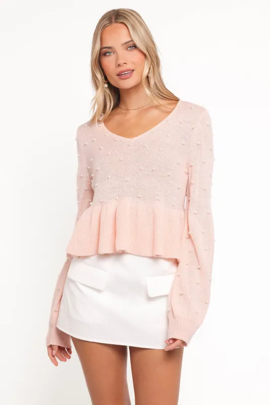 Molly Pearl Peplum Knit Sweater - Light Pink sold by Petal & Pup