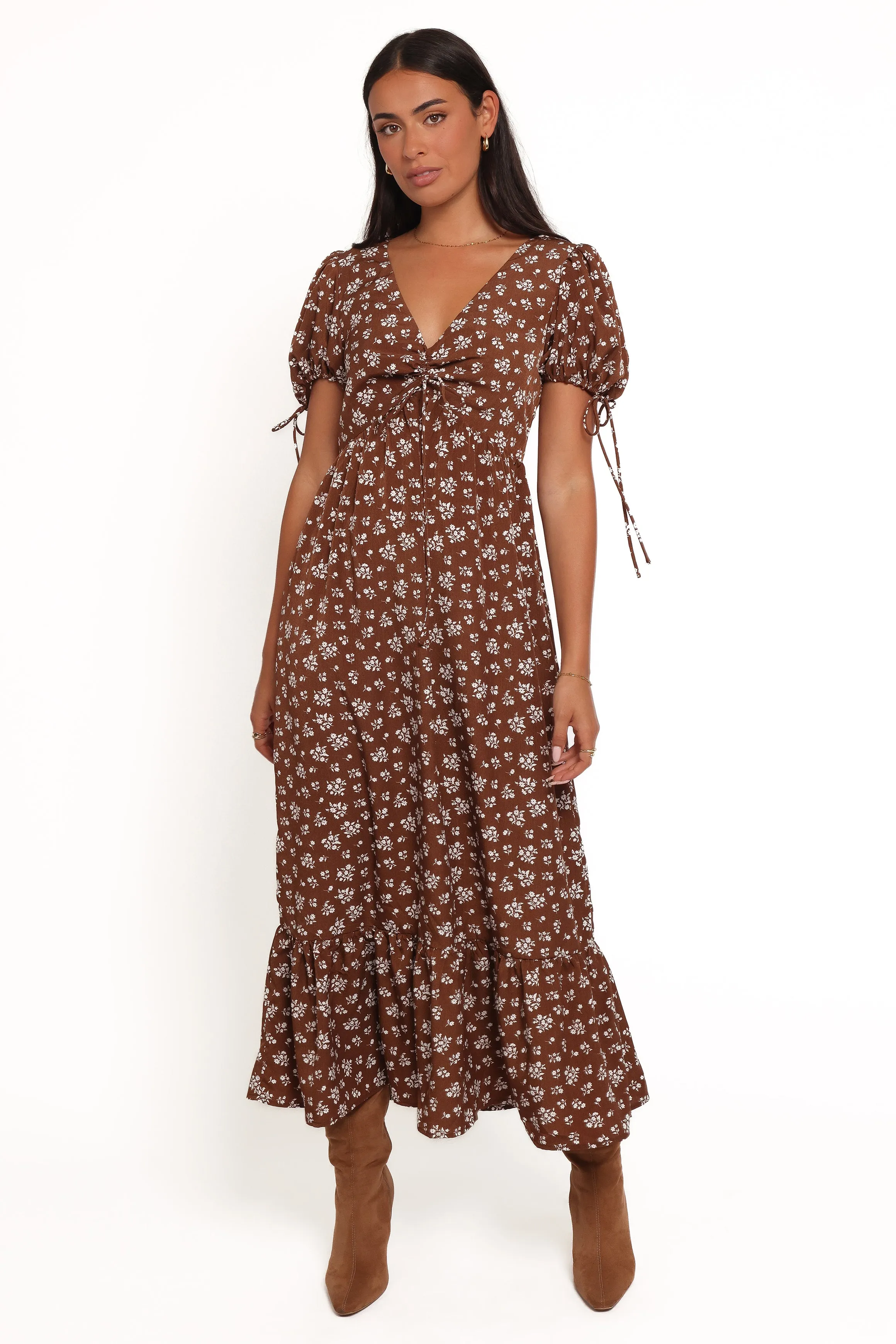 Zina Maxi Dress - Brown Ditsy Floral sold by Petal & Pup