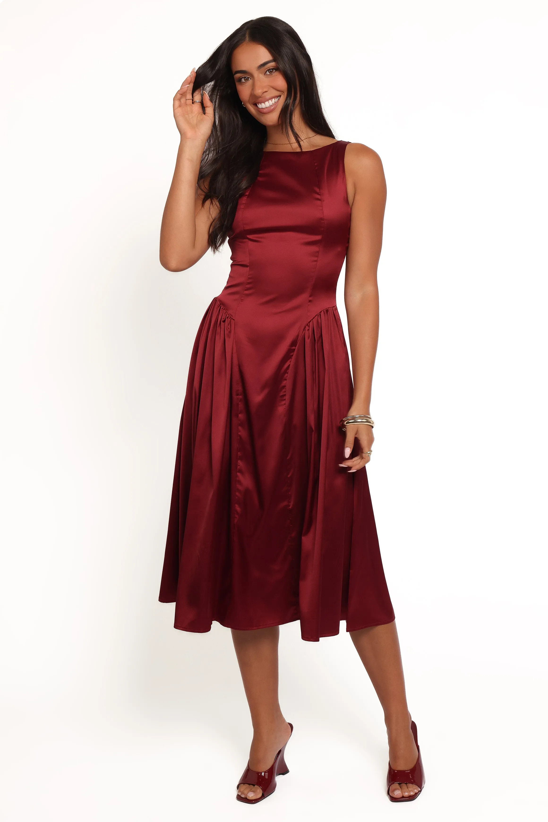 Katelyn Midi Dress - Burgundy sold by Petal & Pup product image thumbnail 5