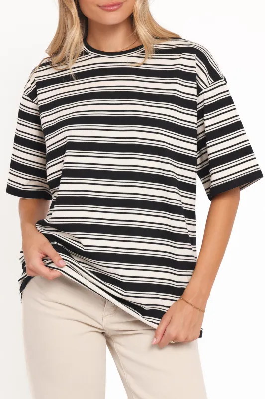 Zestora Tee - Black Ivory Stripe sold by Petal & Pup
