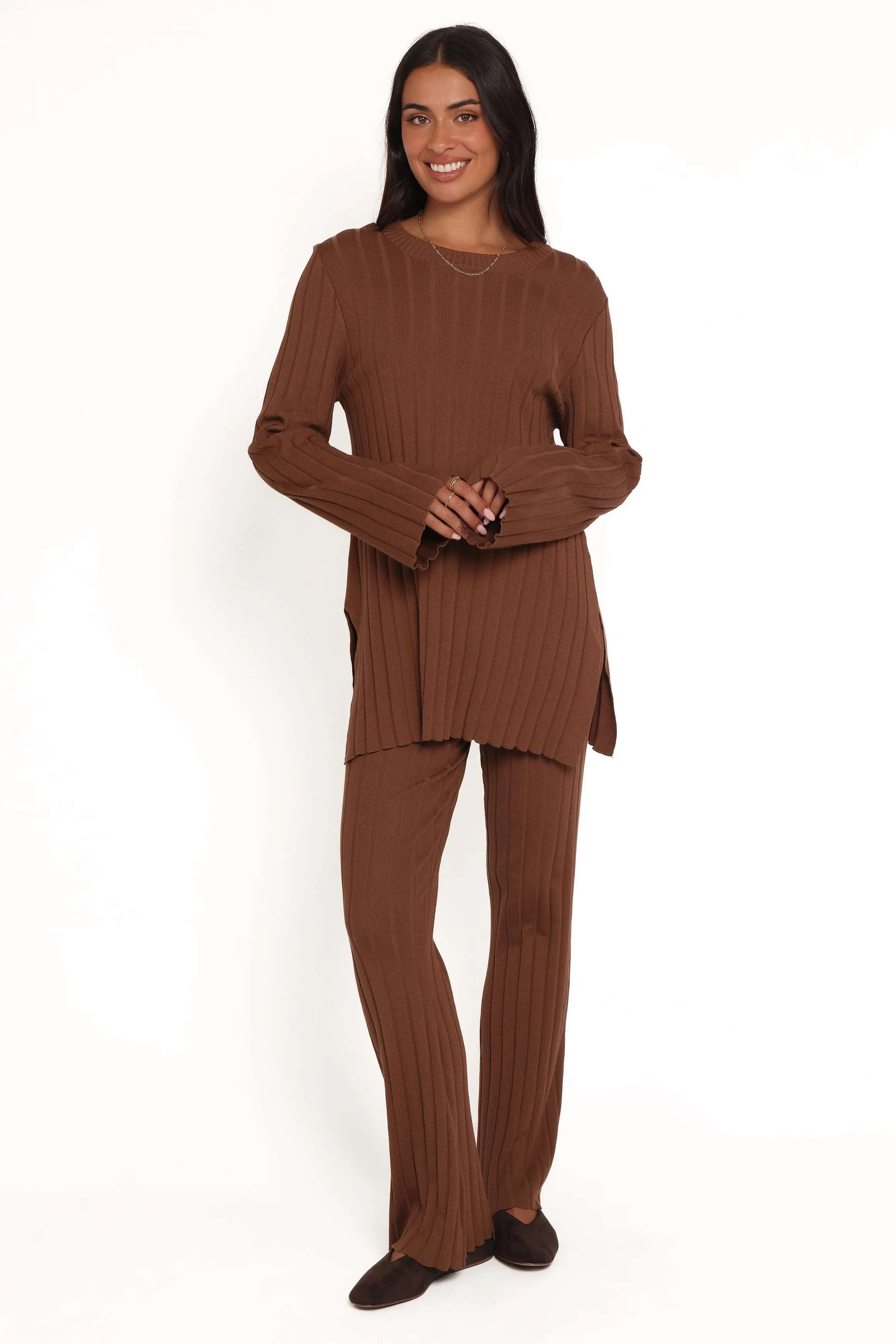 Silvie Long Sleeve Knitted Set - Chocolate sold by Petal & Pup