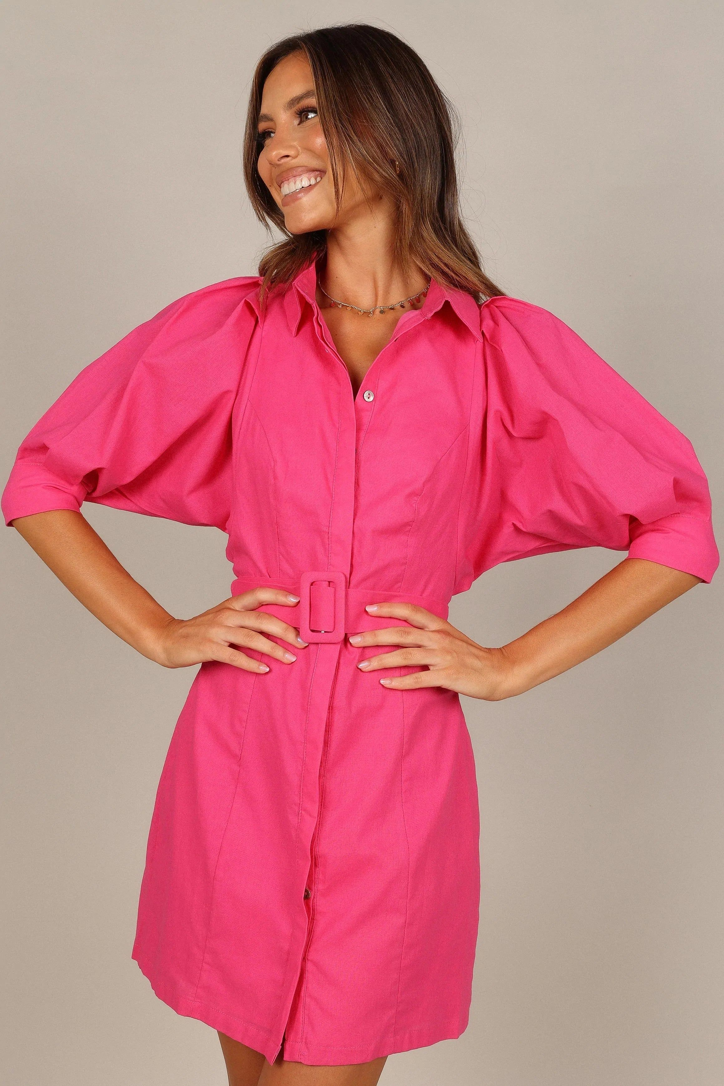 Hannah Puff Sleeve Mini Dress - Fuchsia sold by Petal & Pup product image thumbnail 3