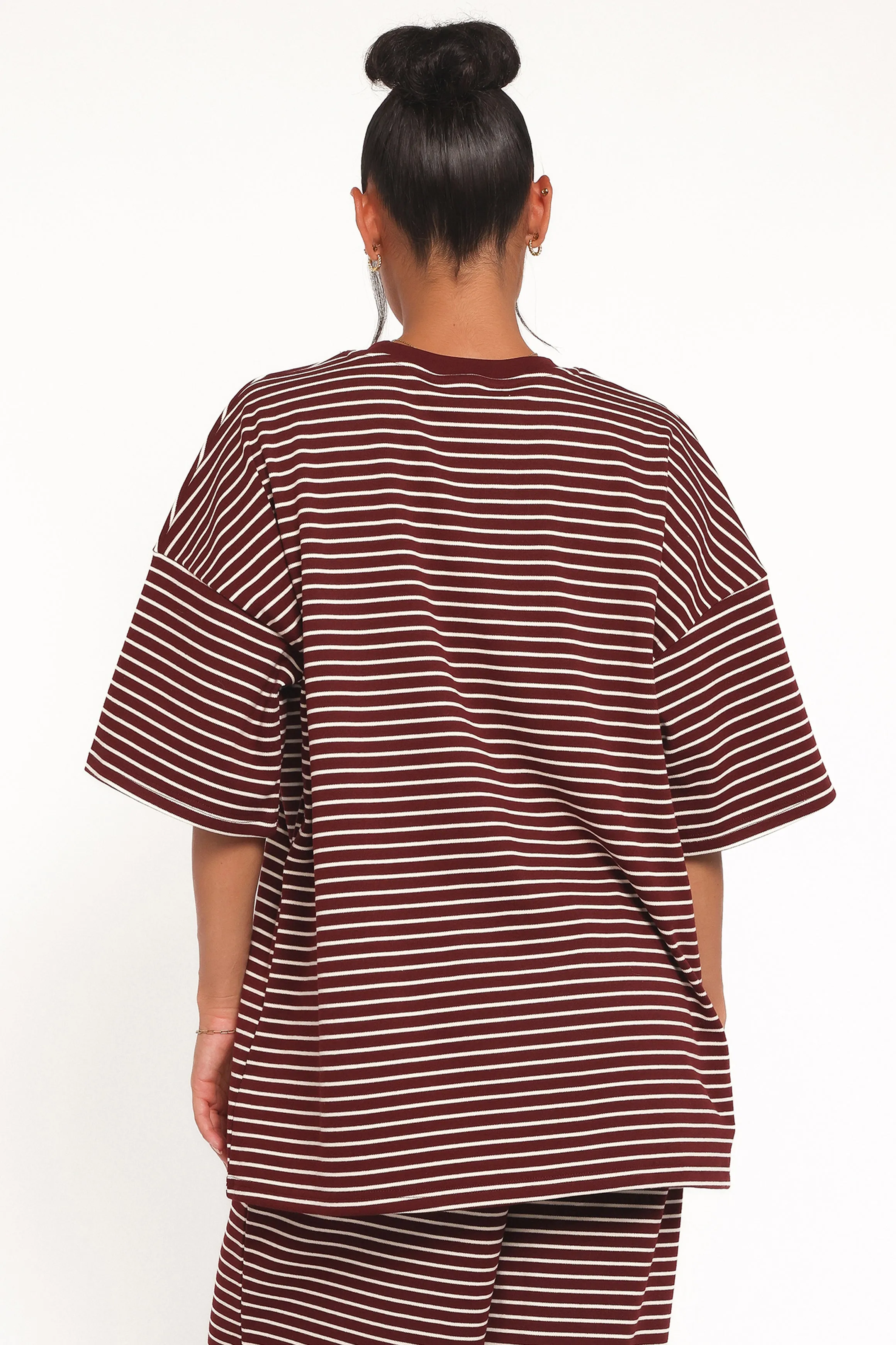 Wilda Oversized Tee - Burgundy Cream Stripe sold by Petal & Pup product image thumbnail 4