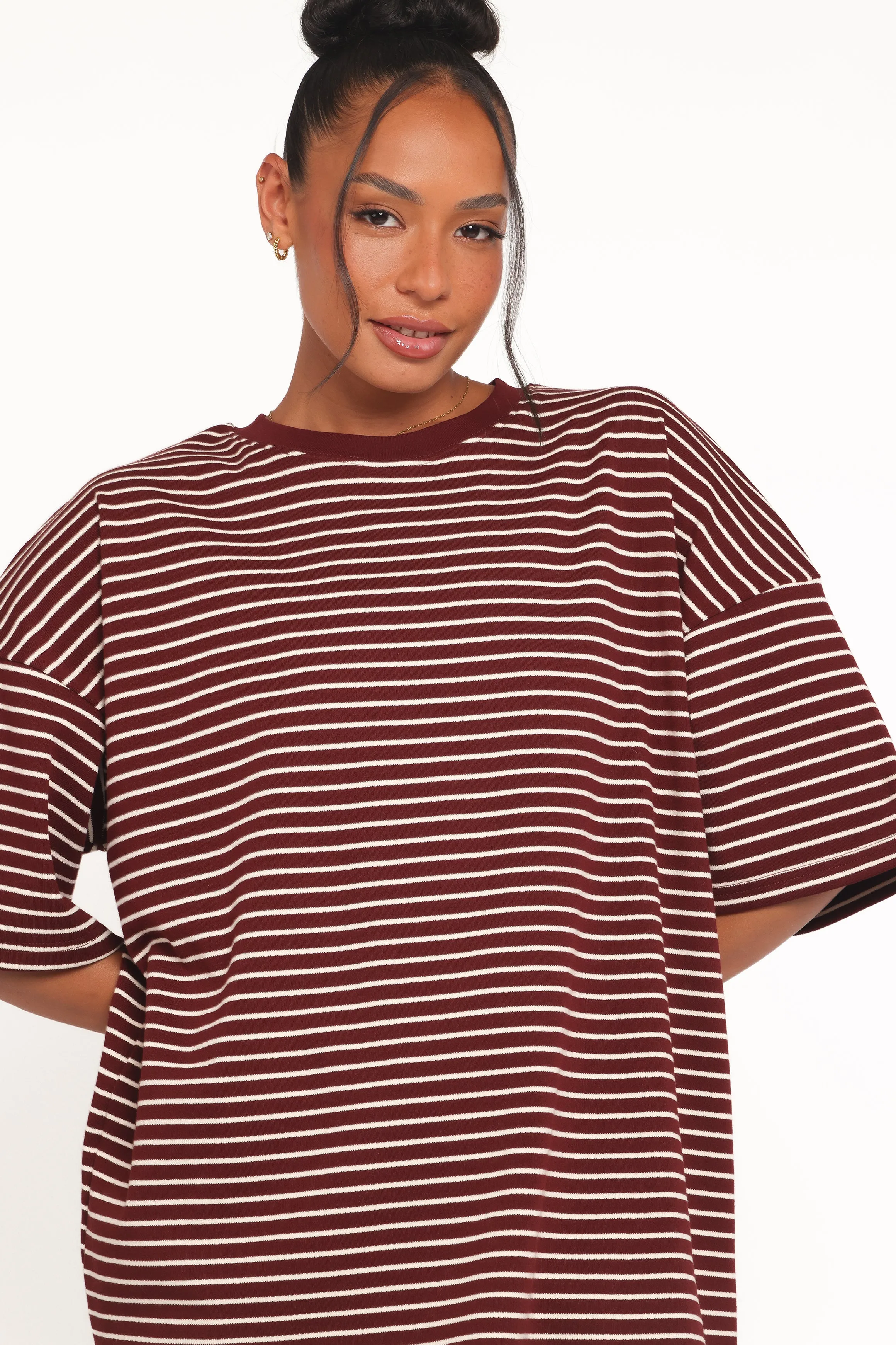 Wilda Oversized Tee - Burgundy Cream Stripe sold by Petal & Pup product image thumbnail 5
