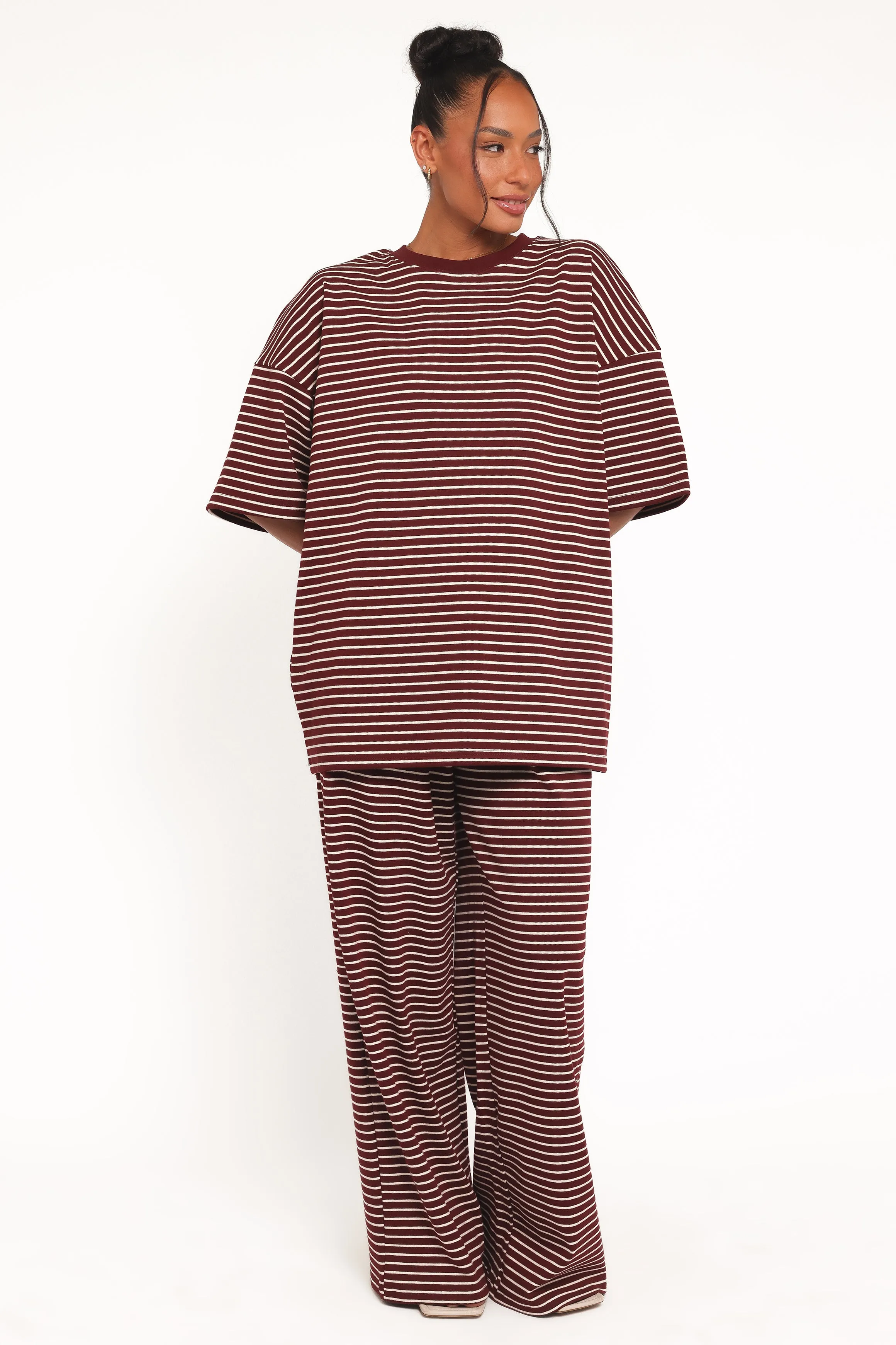 Wilda Oversized Tee - Burgundy Cream Stripe sold by Petal & Pup product image thumbnail 2