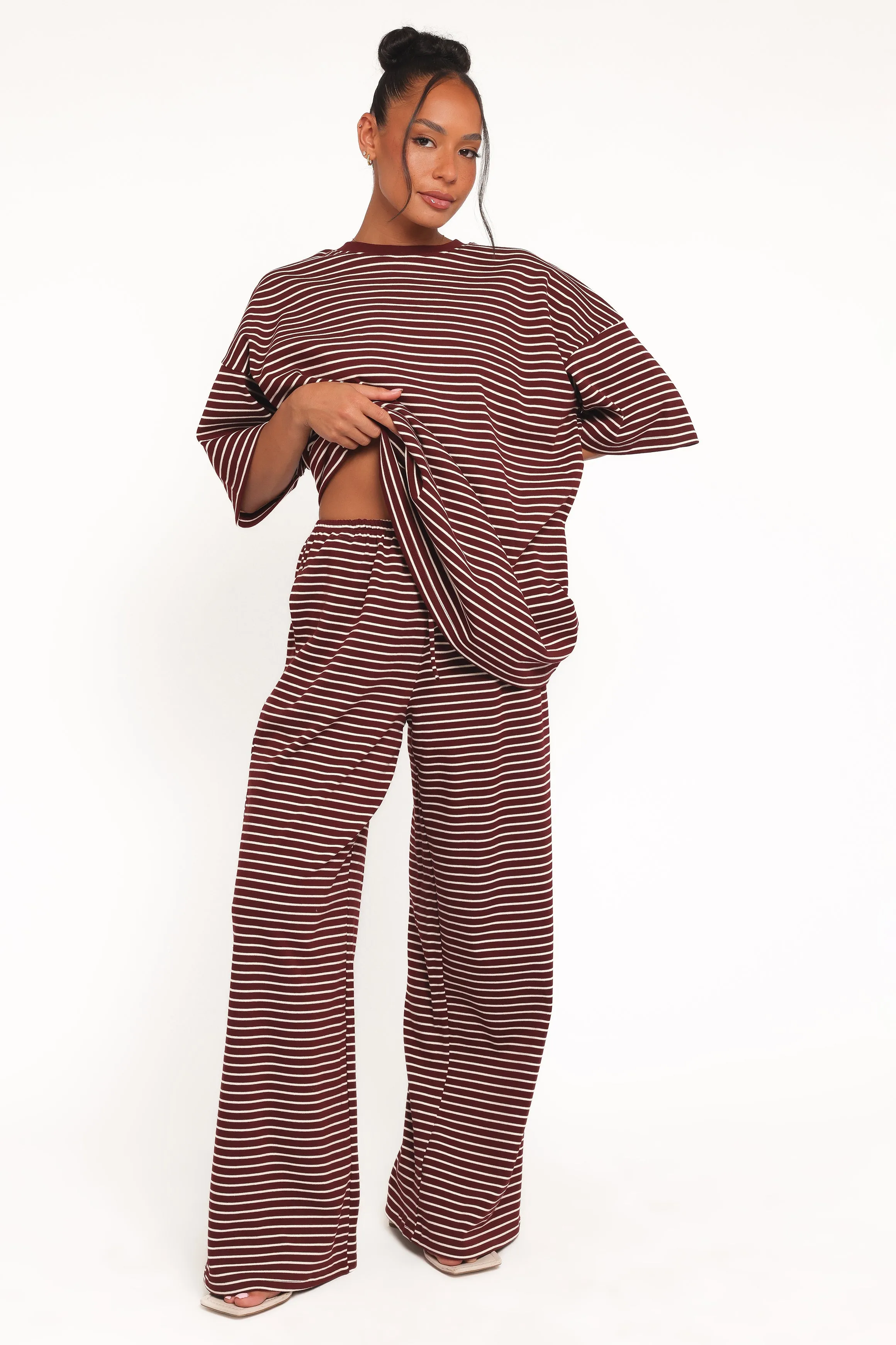Wilda Knit Pant - Burgundy Cream Stripe sold by Petal & Pup