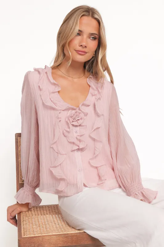 Lennon Ruffle Blouse - Blush sold by Petal & Pup