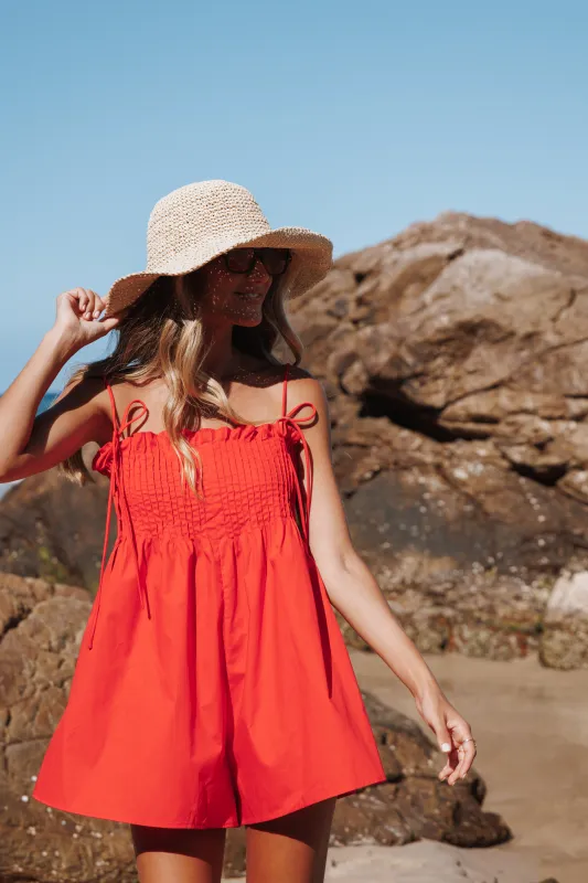 Liora Pleated Romper - Red sold by Petal & Pup