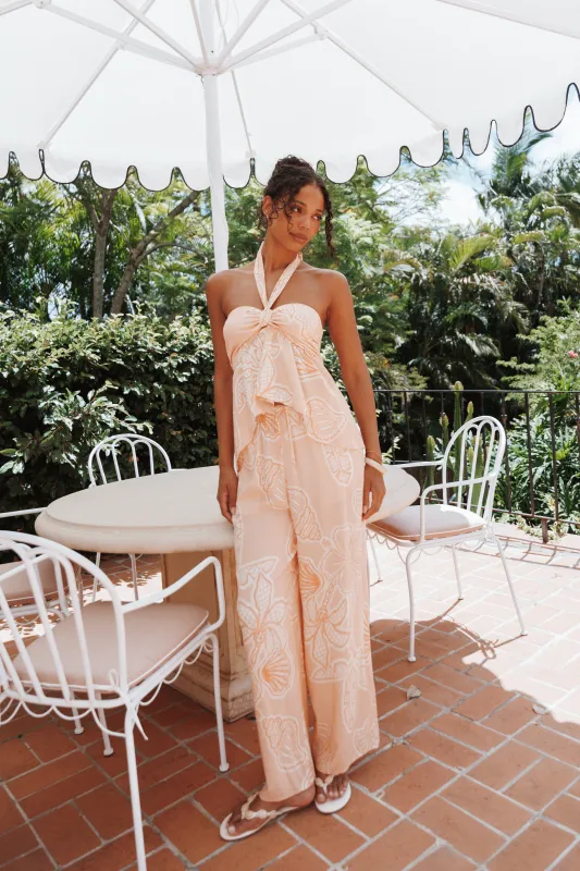 Lira Tie Waist Pant - Peach Floral sold by Petal & Pup