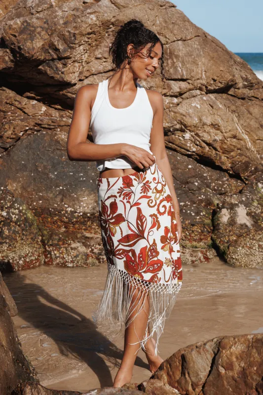 Shelby Midi Fringe Skirt - Brown Floral sold by Petal & Pup