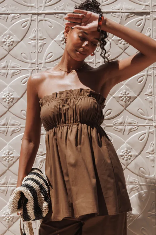 Ember Strapless Tunic Top - Brown sold by Petal & Pup