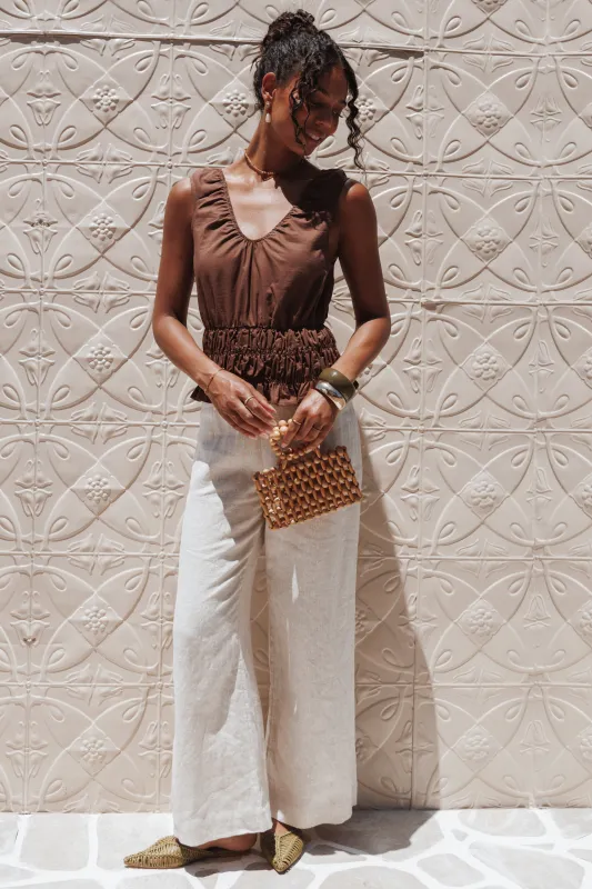 Lucilla Shirred Waist Top - Chocolate sold by Petal & Pup