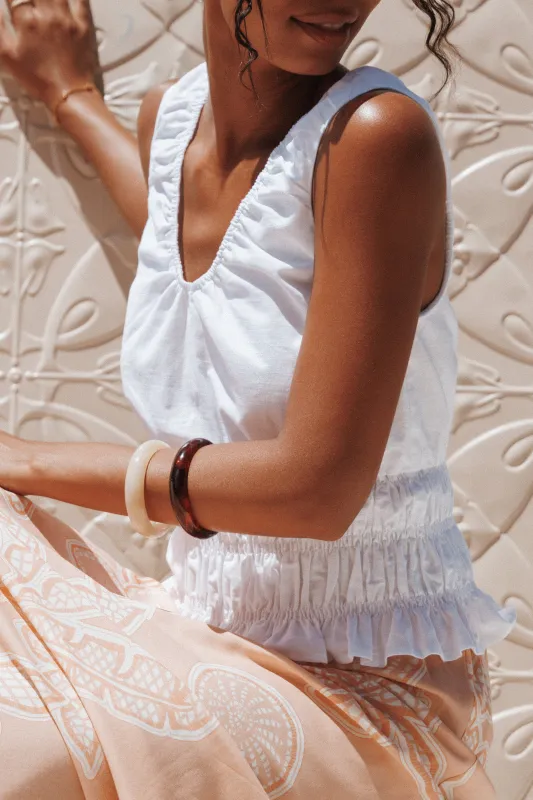 Lucilla Shirred Waist Top - White sold by Petal & Pup