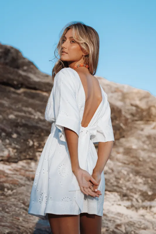Camila Open Back Mini Dress - White sold by Petal & Pup