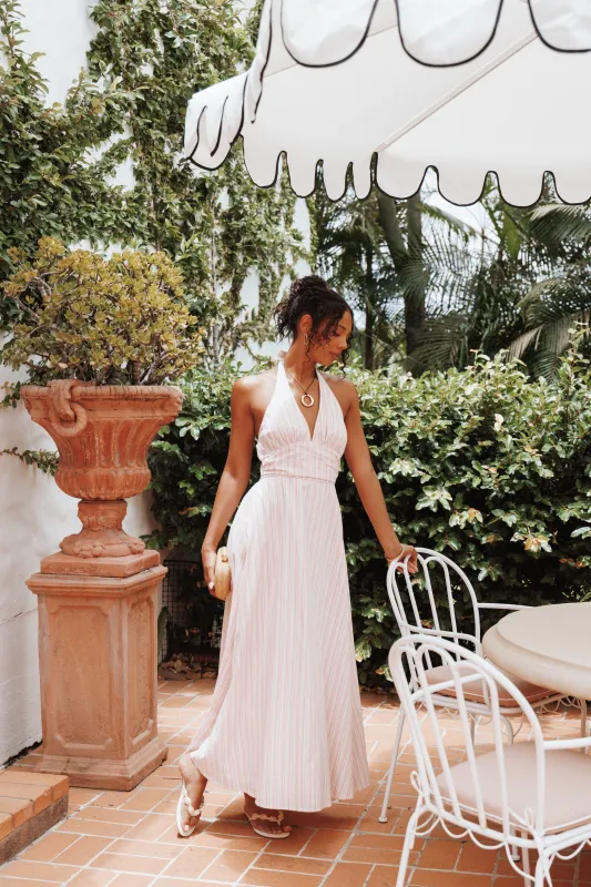 Marie Halterneck Maxi Dress - Pink Stripe sold by Petal & Pup