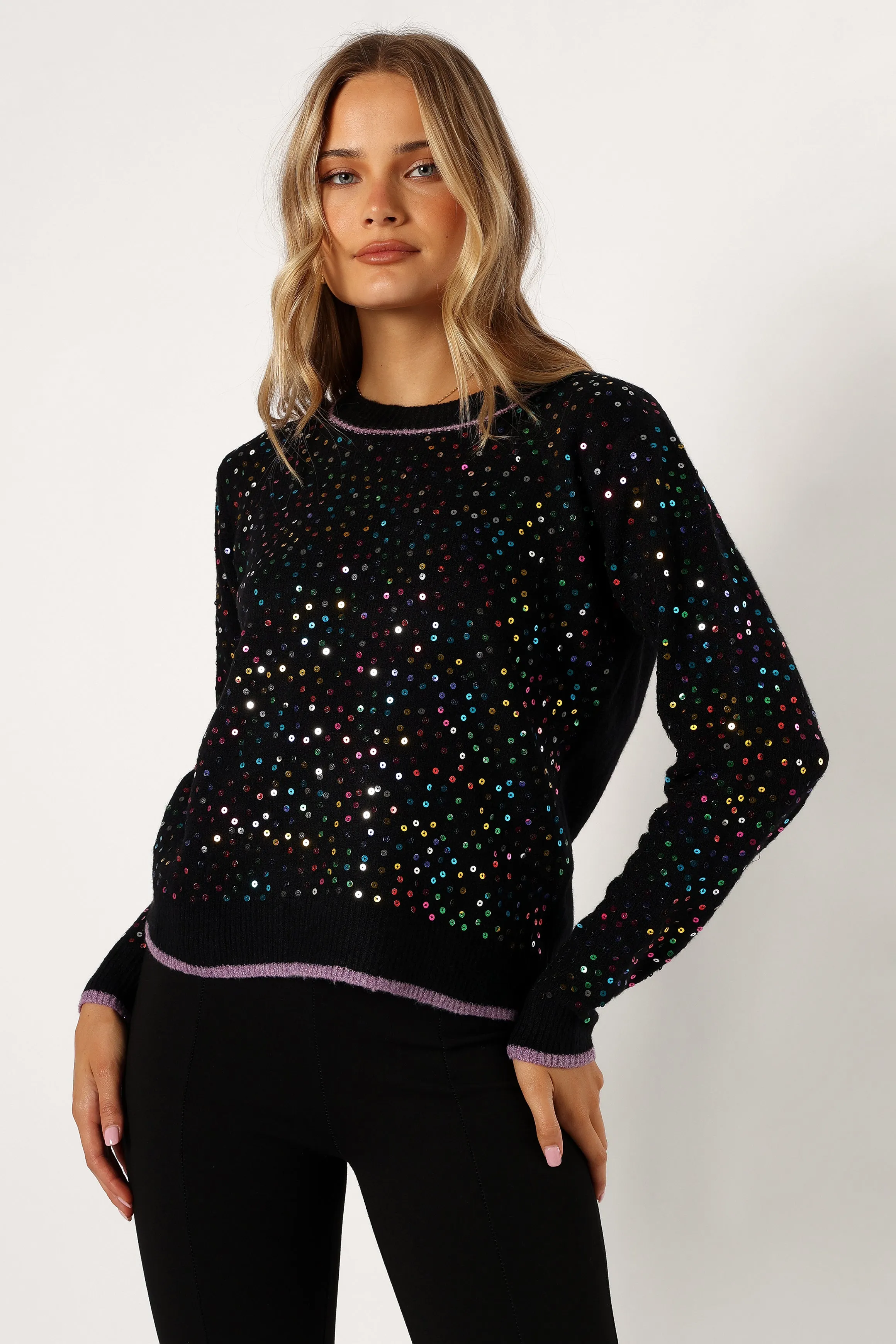 Ariella Sequin Embellished Knit Sweater - Black sold by Petal & Pup product image thumbnail 5