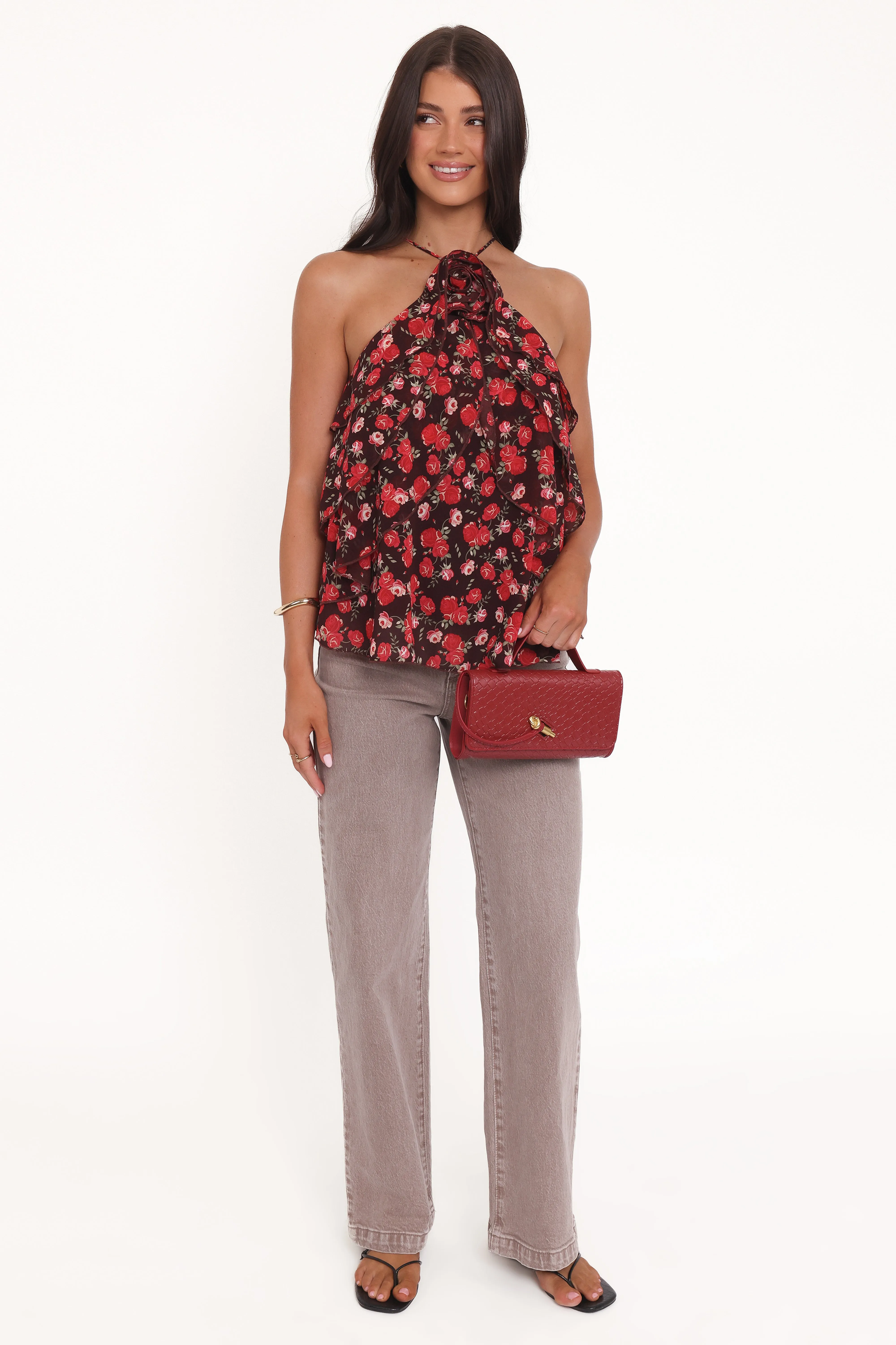 Zorina Halter Neck Chiffon Top - Brown Floral sold by Petal & Pup product image thumbnail 2