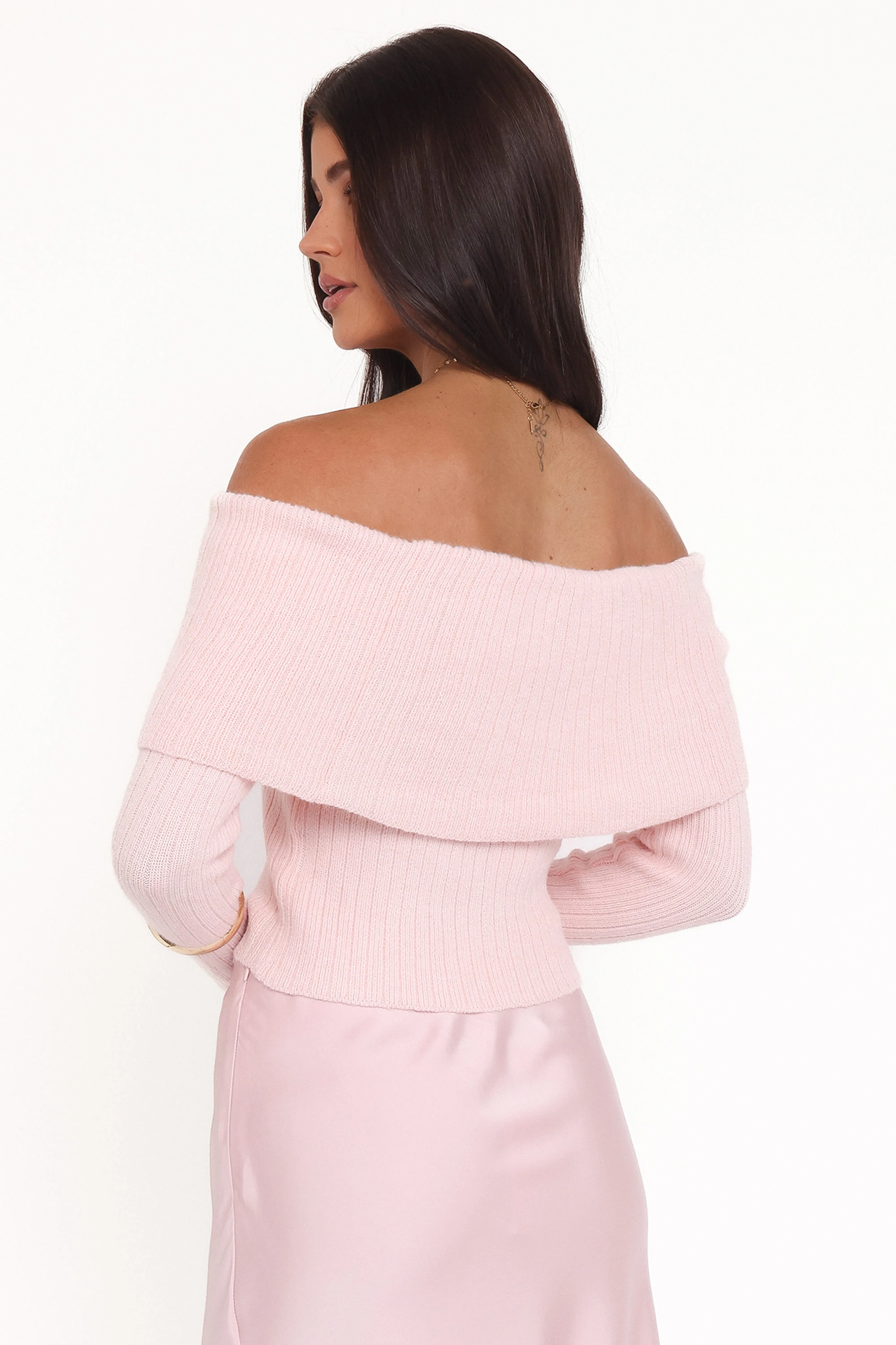 Helene Bow Off Shoulder Knit Sweater - Pink sold by Petal & Pup product image thumbnail 5