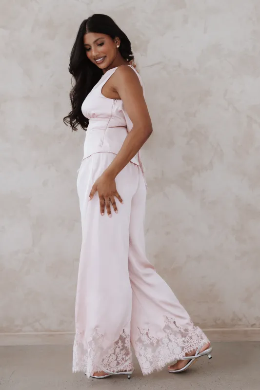 Viola Drawstring Wide Leg Pant - Pale Pink made by Petal & Pup