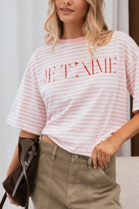 Marly Je T'Aime Tee - Pink Stripe sold by Petal & Pup