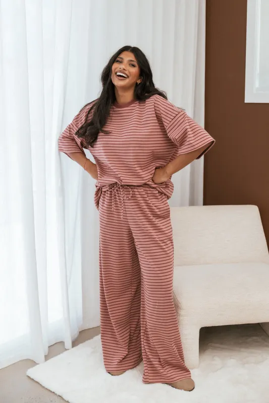 Wilda Knit Pant - Pink Red Stripe sold by Petal & Pup