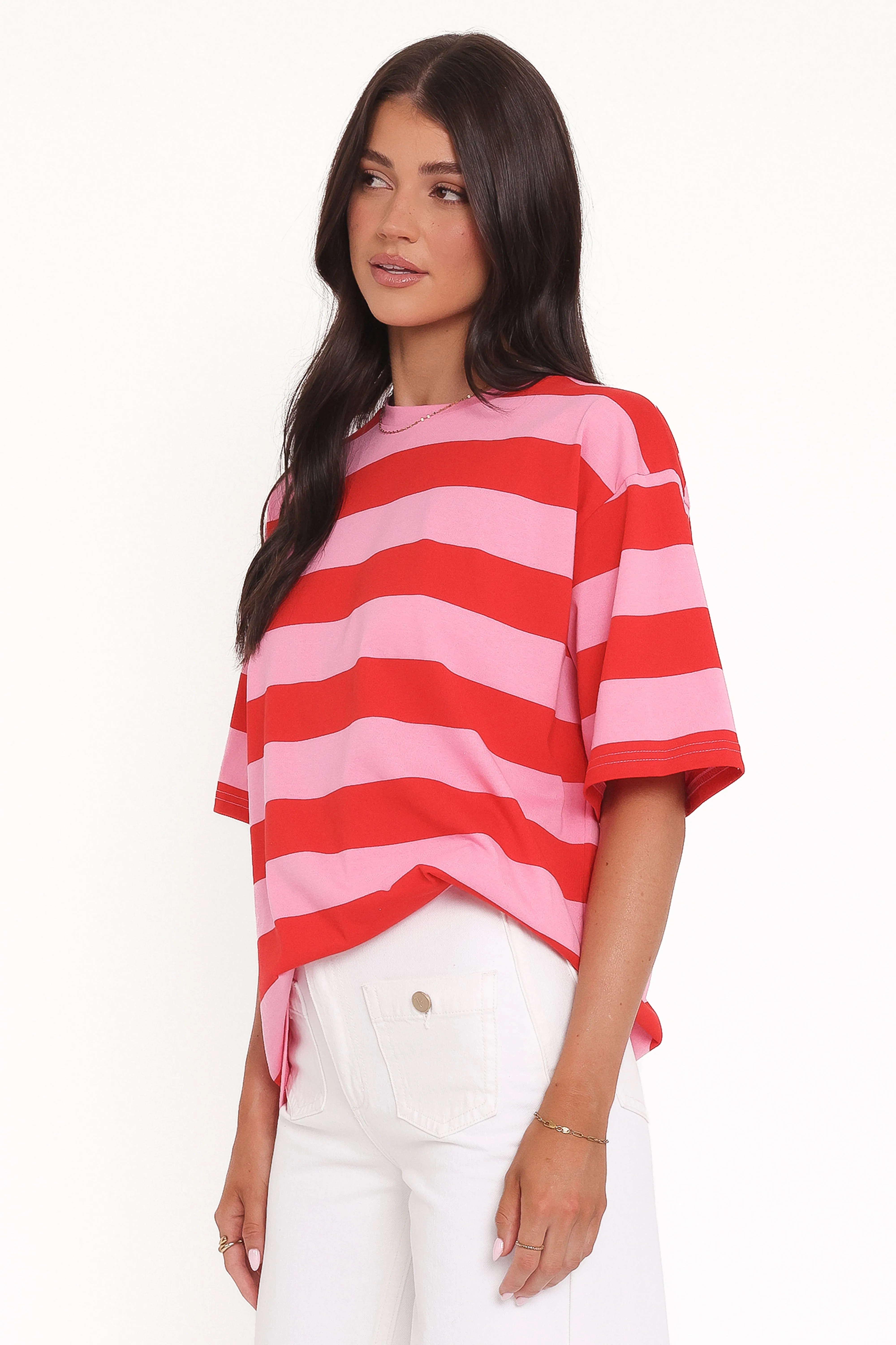 Zestora Tee - Red Pink Stripe sold by Petal & Pup product image thumbnail 4