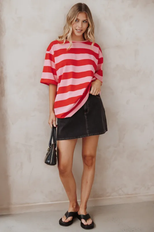 Zestora Tee - Red Pink Stripe sold by Petal & Pup
