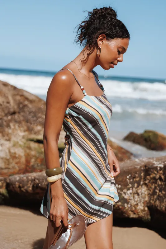 Kosta Mini Dress - Brown Retro Stripe sold by Petal & Pup