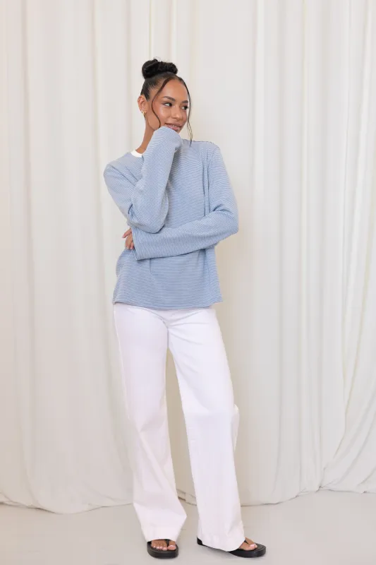 Ruva Long Sleeve Tee - Blue White Stripe sold by Petal & Pup