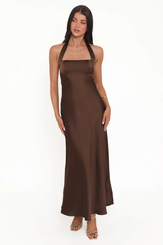 Nakita Halterneck Maxi Dress - Brown sold by Petal & Pup