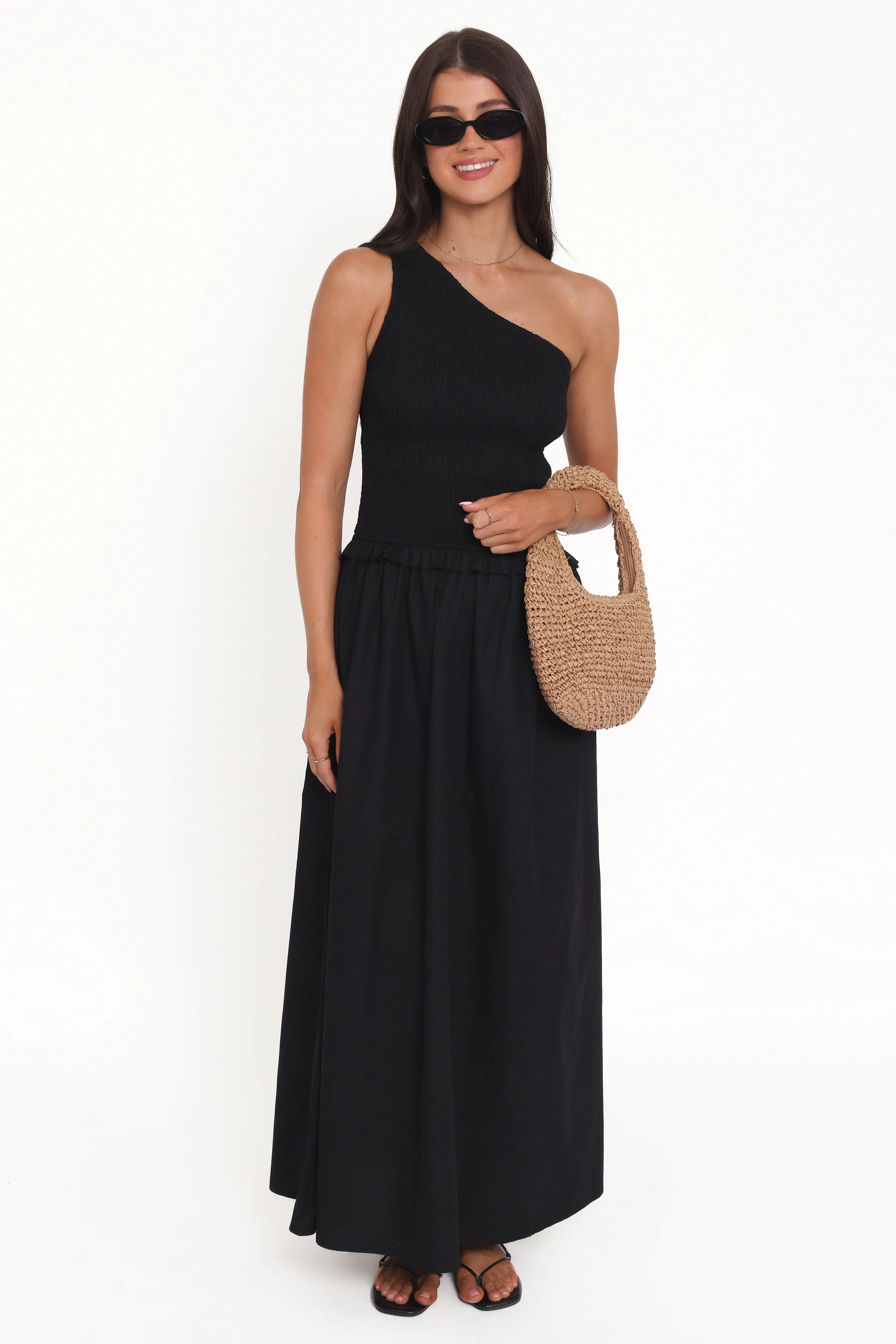 Myla One Shoulder Maxi Dress - Black sold by Petal & Pup