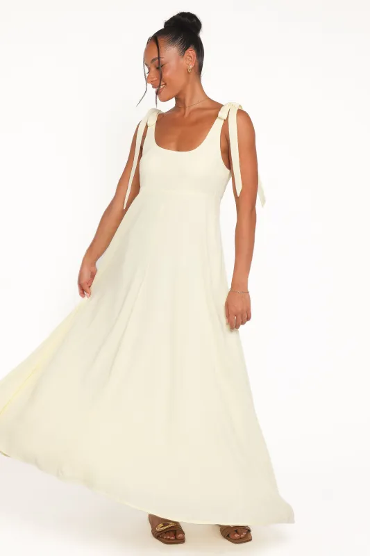 Valara Tie Shoulder Maxi Dress - Butter Yellow sold by Petal & Pup