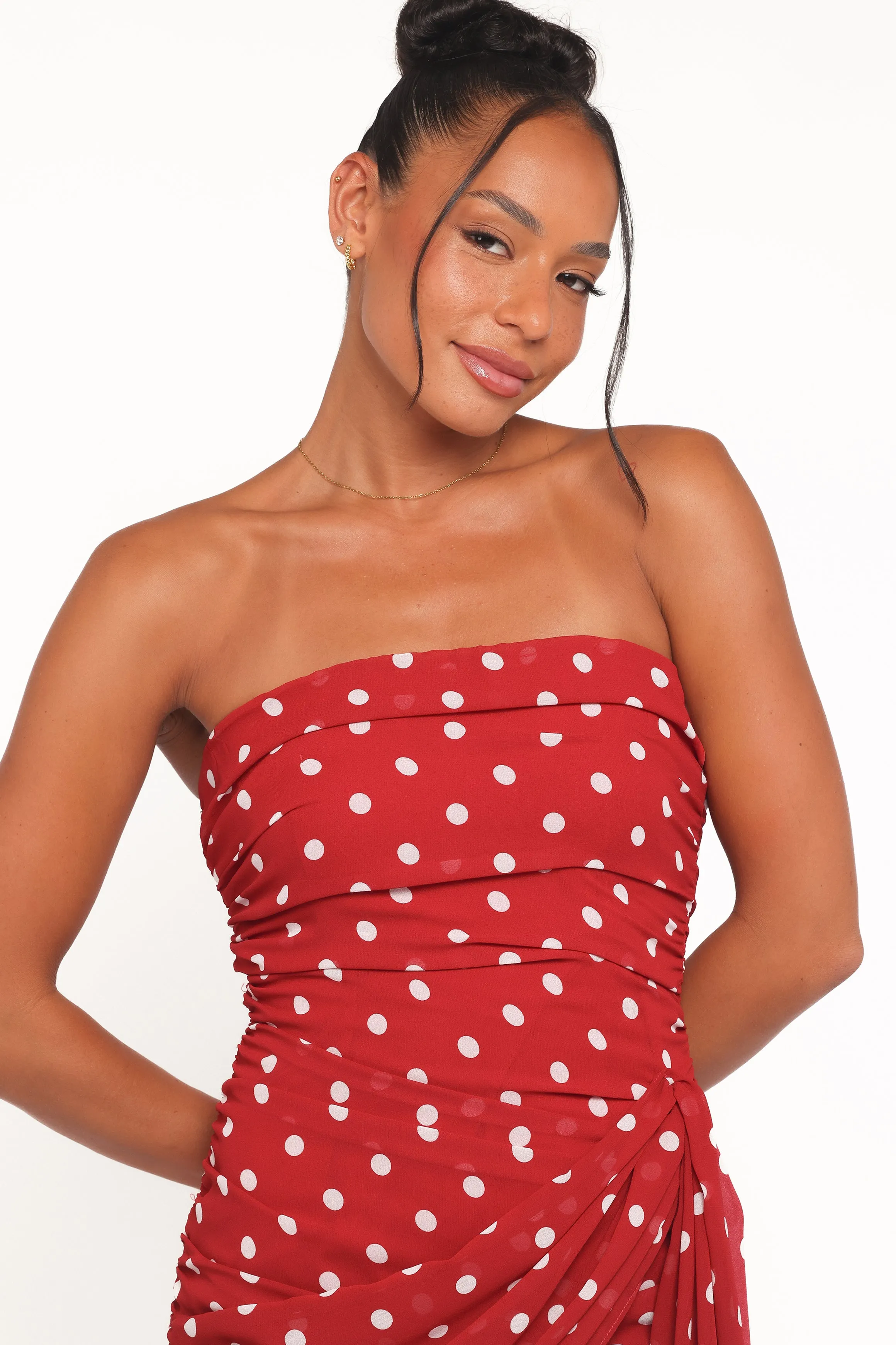 Kristen Strapless Mini Dress - Red Polka Dot sold by Petal & Pup product image thumbnail 5