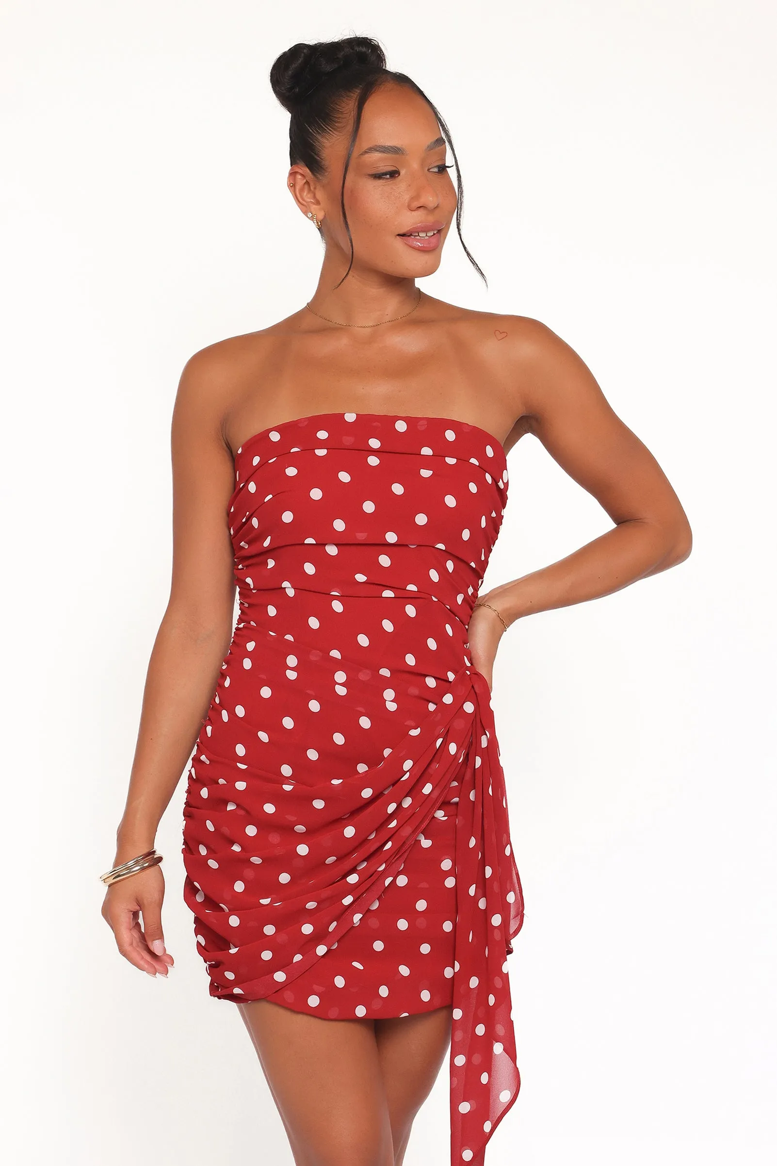 Kristen Strapless Mini Dress - Red Polka Dot sold by Petal & Pup product image thumbnail 2