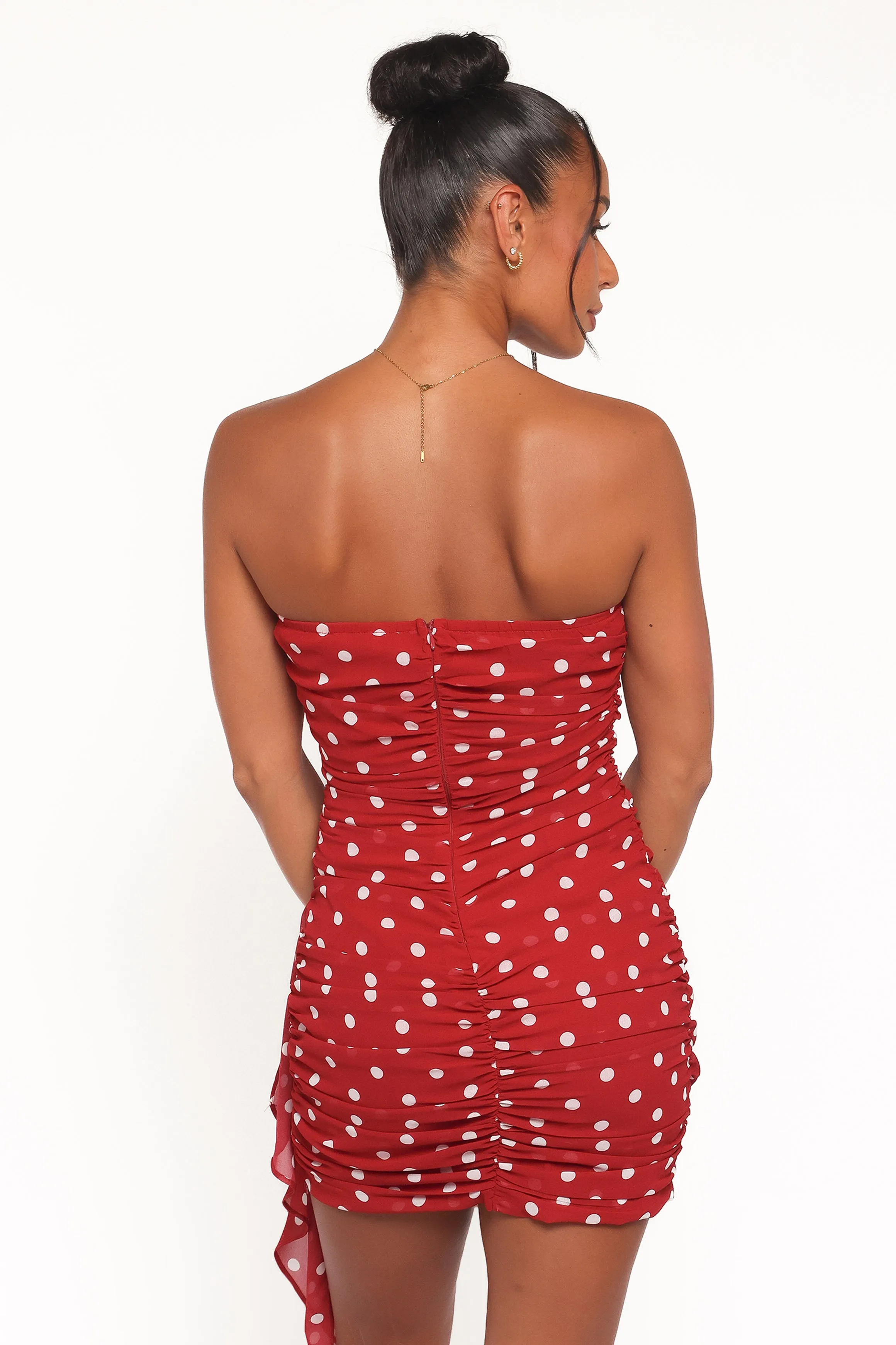 Kristen Strapless Mini Dress - Red Polka Dot sold by Petal & Pup product image thumbnail 4
