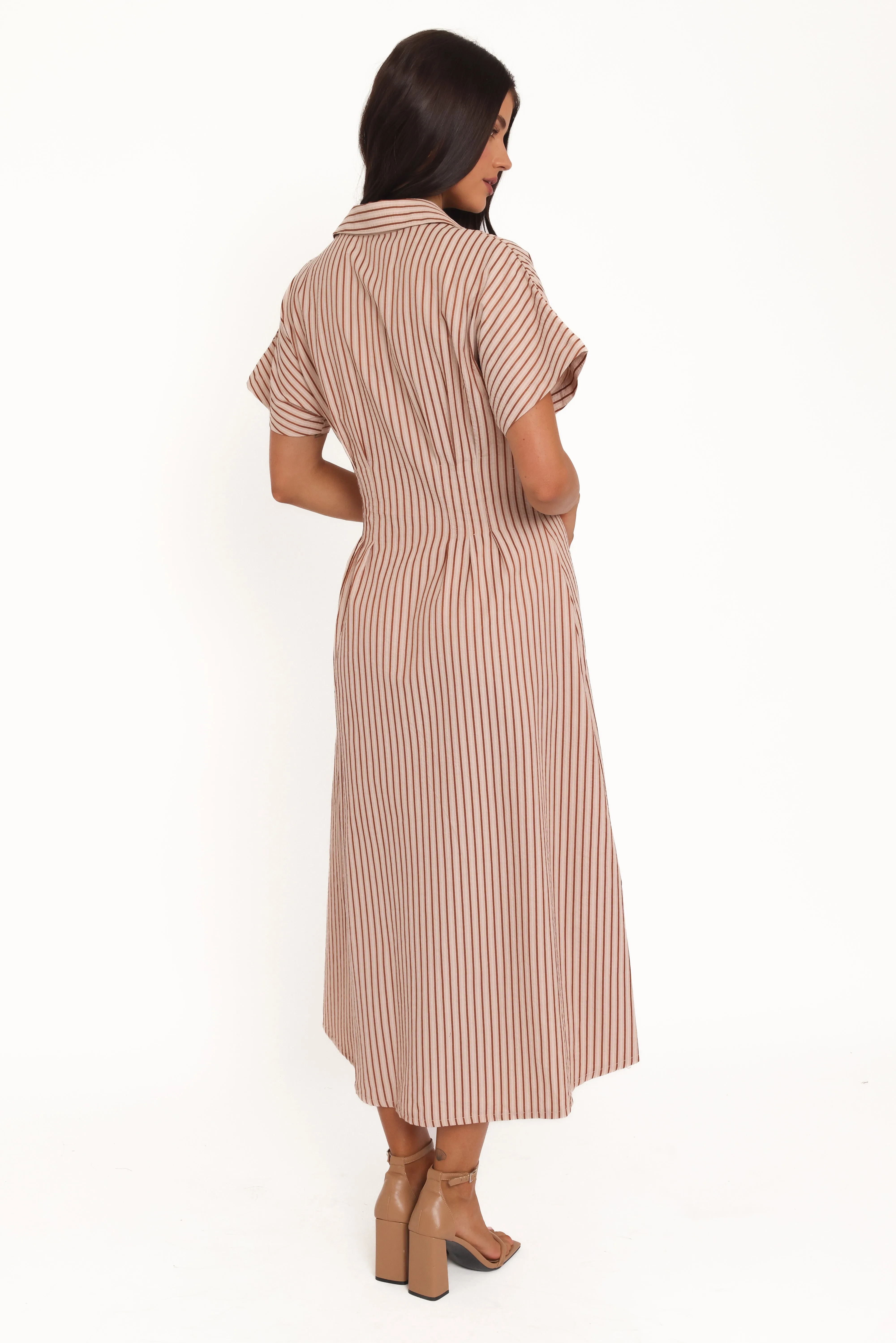 Eilis Short Sleeve Button Down Maxi Dress - Brown Stripe sold by Petal & Pup product image thumbnail 3
