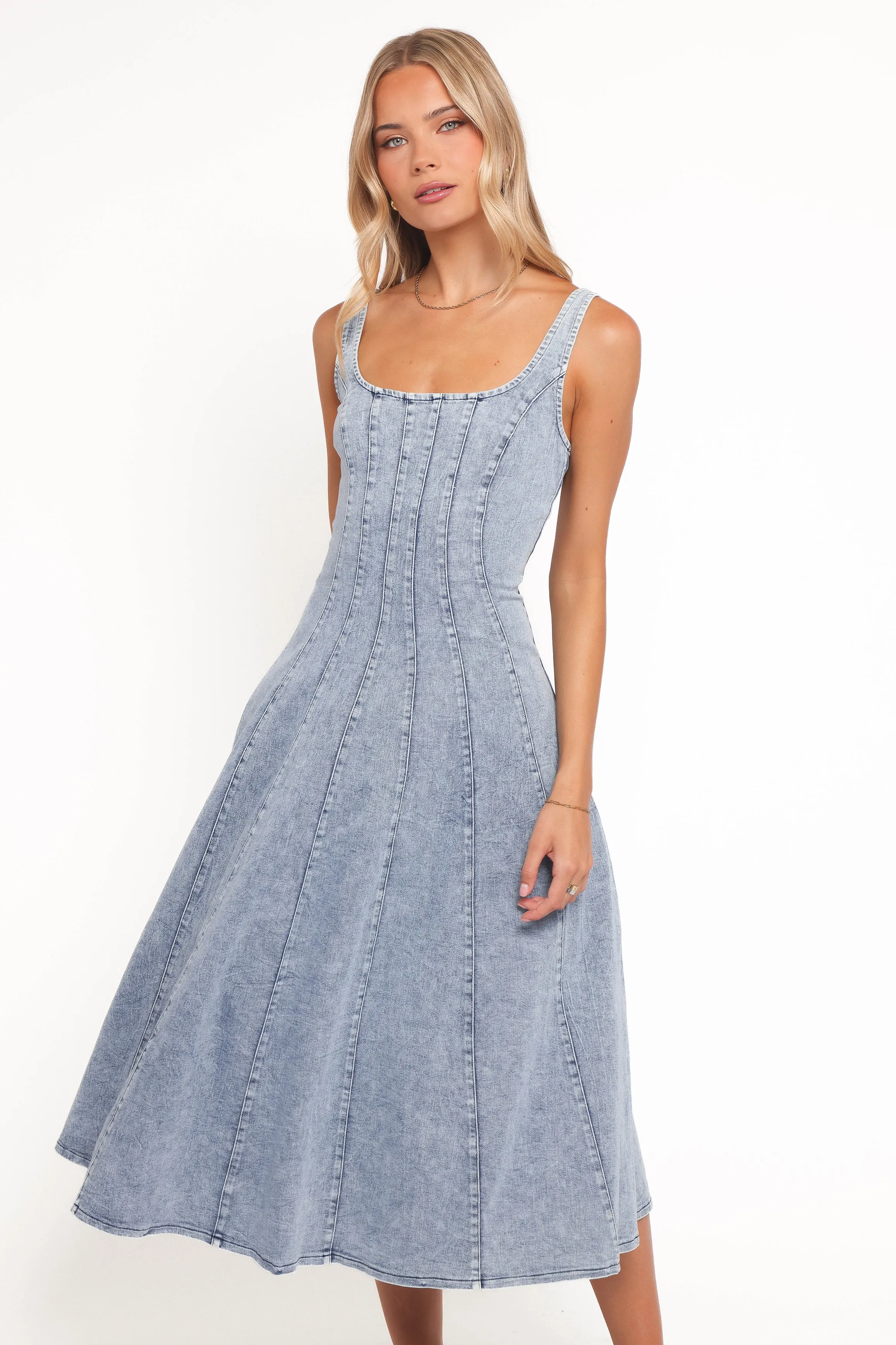 Una Midi Dress - Light Denim sold by Petal & Pup