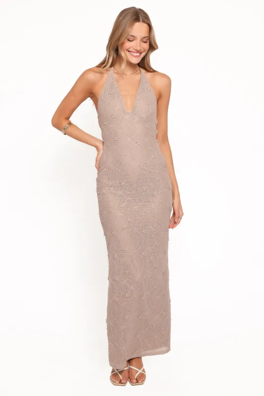 Riley Halter Maxi Dress - Taupe made by Petal & Pup