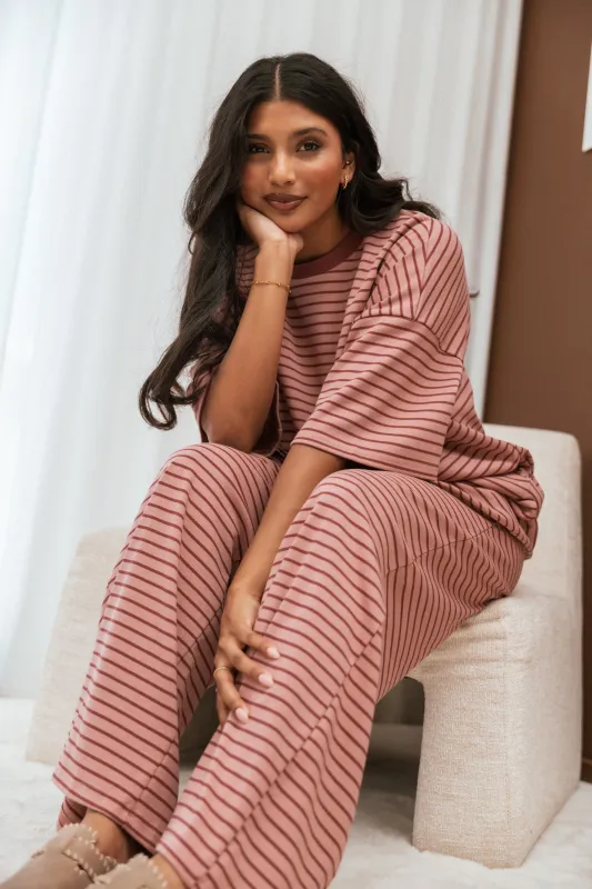 Wilda Oversized Tee - Pink Red Stripe sold by Petal & Pup